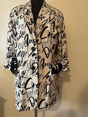 Script Print Black & White Blazer & Pants